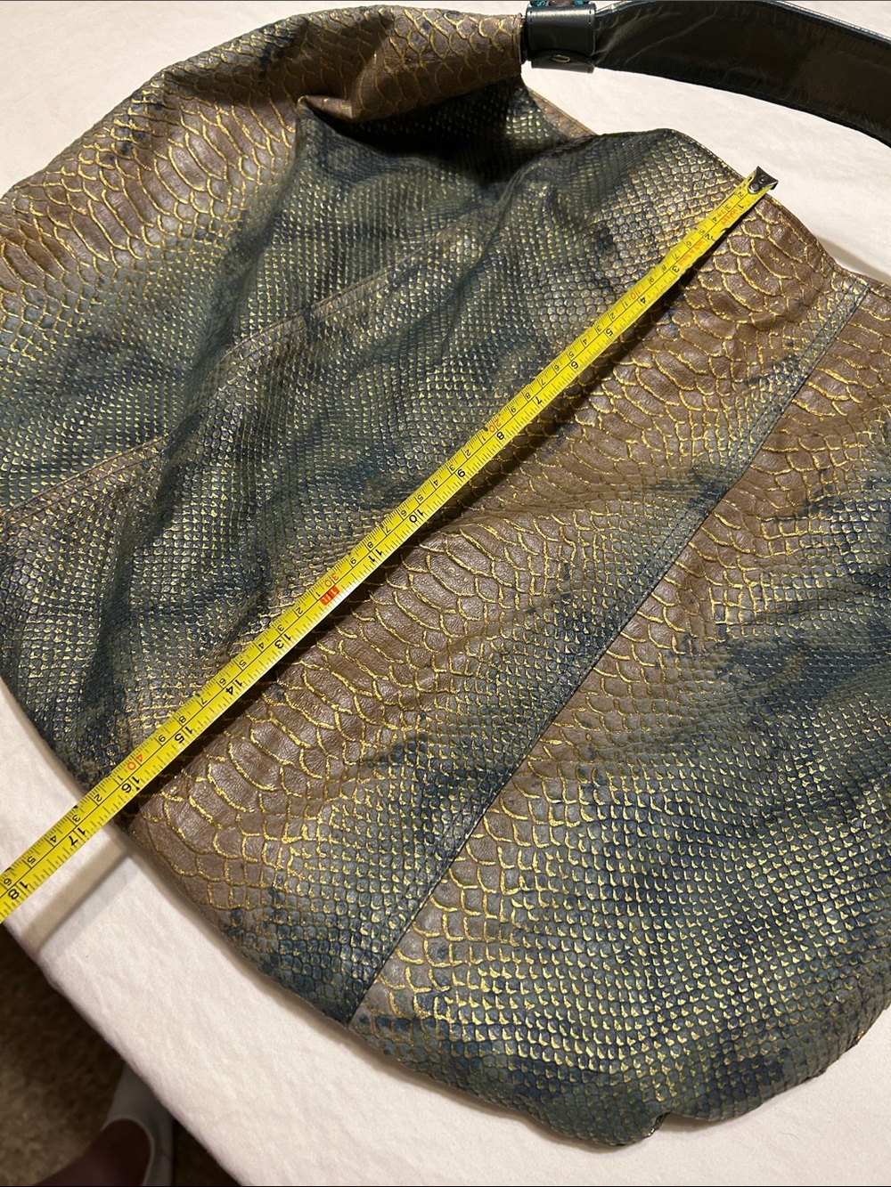 Snake-Embossed Hobo Bag in Olive and Gold - Picture 9 of 11